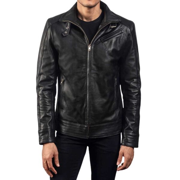 Black Leather Biker Jacket - Image 5