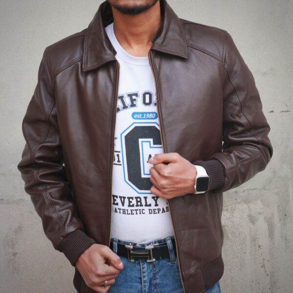Leather Jacket with Fur Collar - Image 3