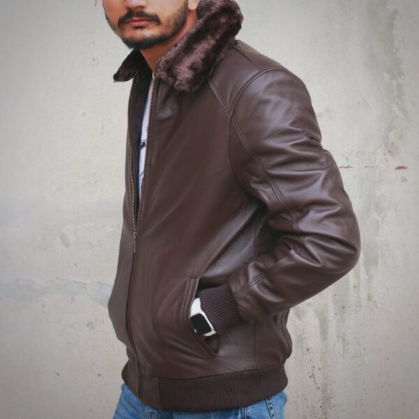 Leather Jacket with Fur Collar - Image 2