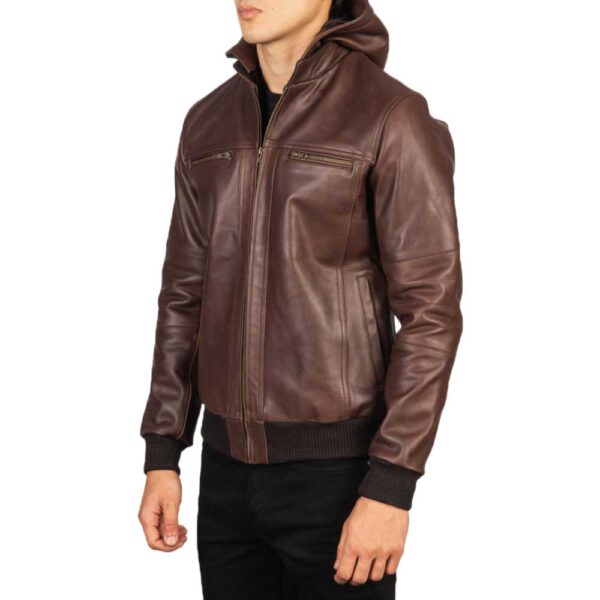 Hooded Leather Bomber Jacket - Image 2