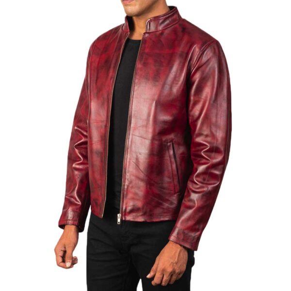 Distressed Burgundy Leather Jacket - Image 3