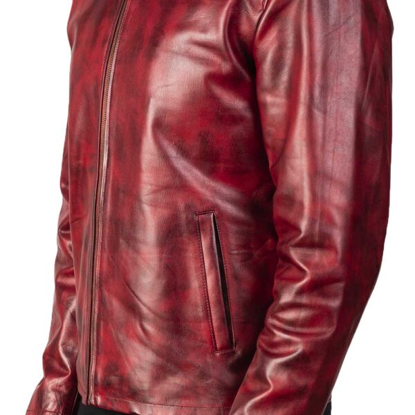 Distressed Burgundy Leather Jacket - Image 5
