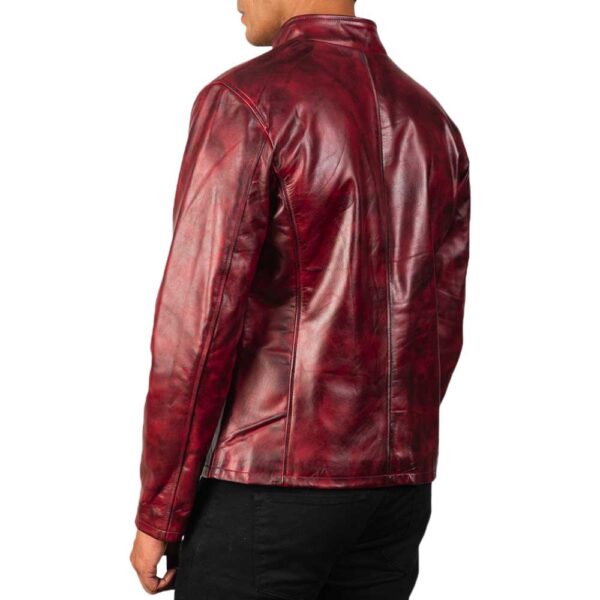 Distressed Burgundy Leather Jacket - Image 4