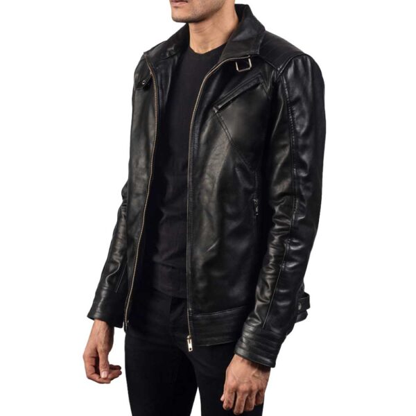 Black Leather Biker Jacket - Image 2