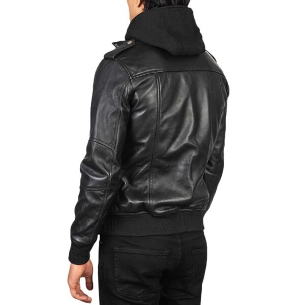 Leather Bomber Jacket with Hood - Image 5