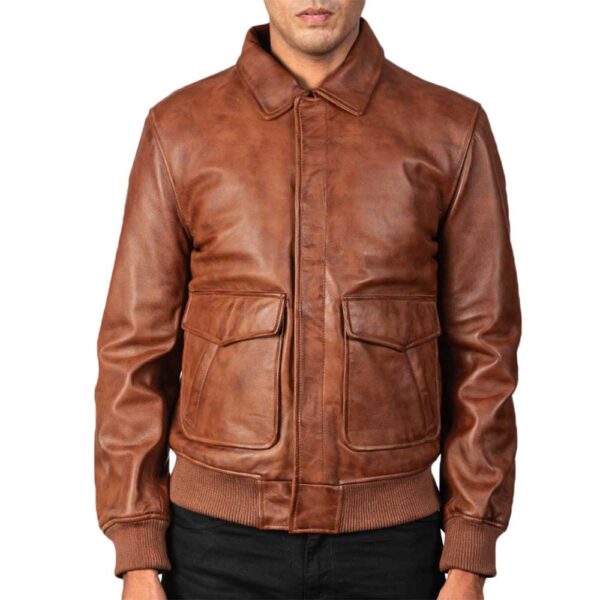 Leather Bomber Aviator Jacket - Image 2