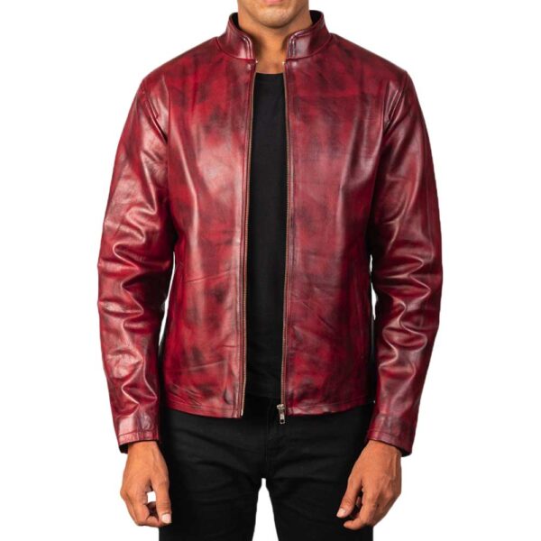 Distressed Burgundy Leather Jacket
