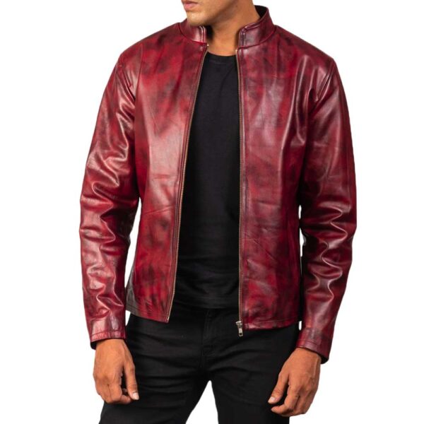 Distressed Burgundy Leather Jacket - Image 2
