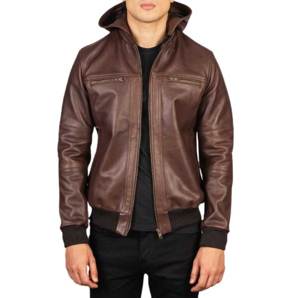 Hooded Leather Bomber Jacket