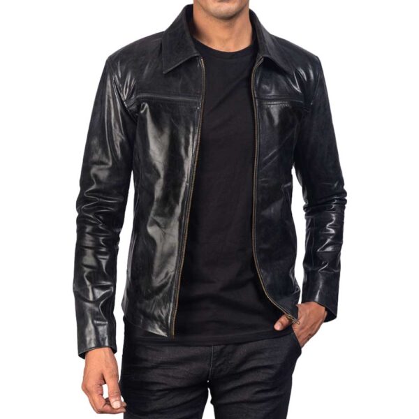 Leather Jacket with Collar - Image 2