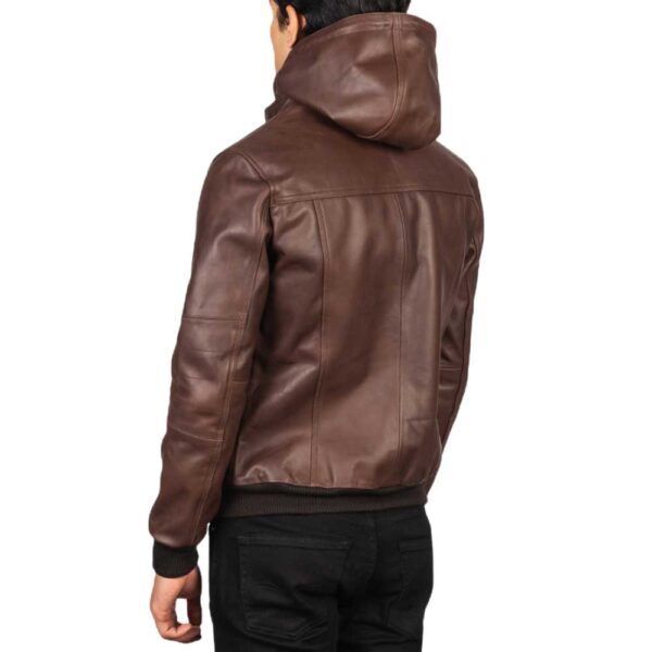 Hooded Leather Bomber Jacket - Image 5
