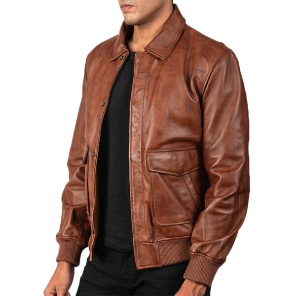 Leather Bomber Aviator Jacket - Image 3