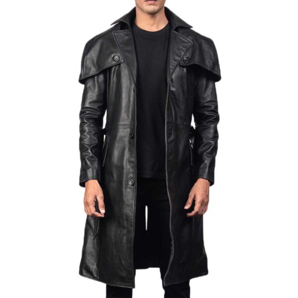 Black Leather Trench Coat - Image 2