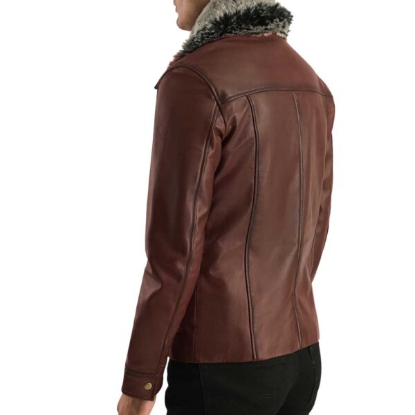 Brown Leather Jacket with Fur - Image 5