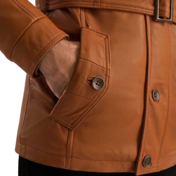 Fur Brown Leather Jacket - Image 4