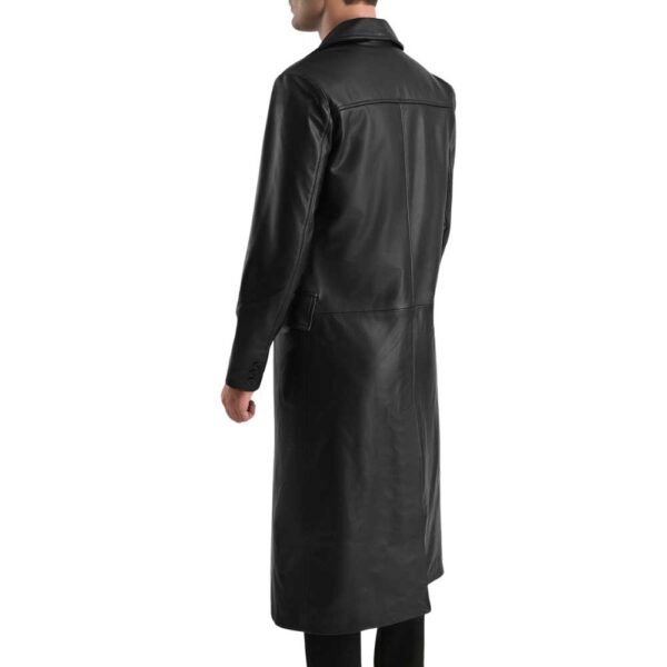 Black Leather Double Breasted Coat - Image 3
