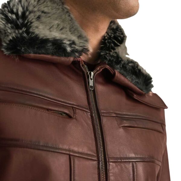 Brown Leather Jacket with Fur - Image 3