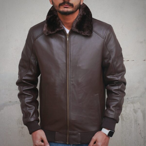 Leather Jacket with Fur Collar