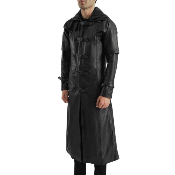 Hooded Leather Trench Coat - Image 3