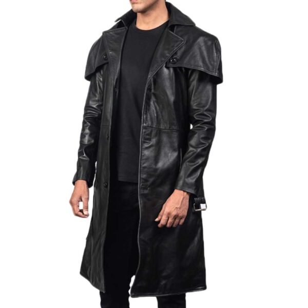 Black Leather Trench Coat - Image 3