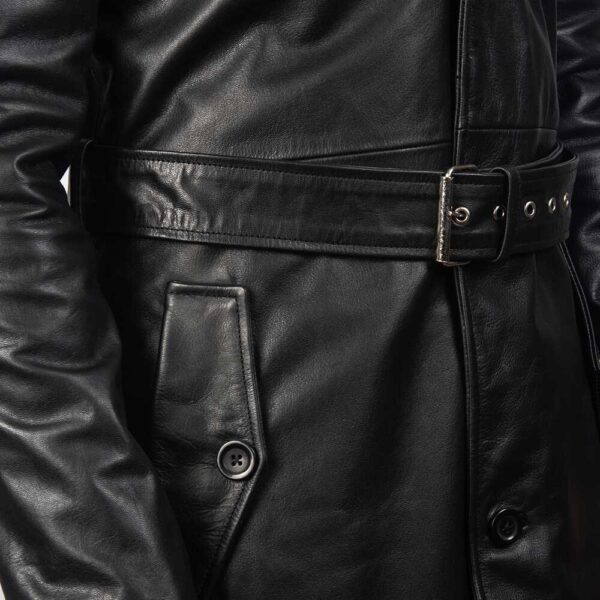 Black Leather Trench Coat - Image 6