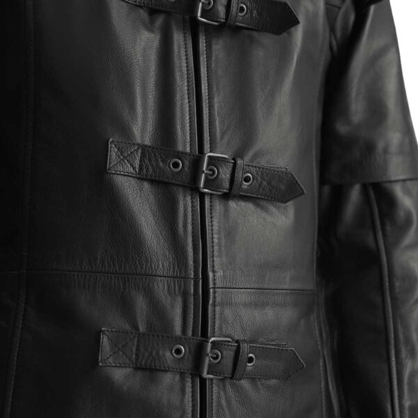 Hooded Leather Trench Coat - Image 4