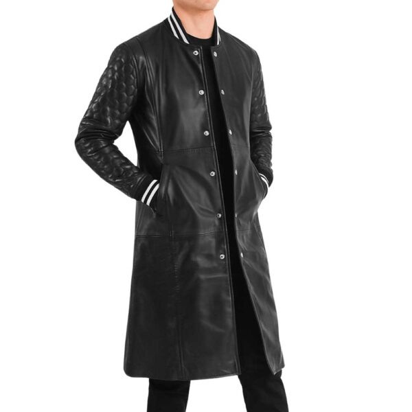 Black Leather Varsity Coat - Image 2